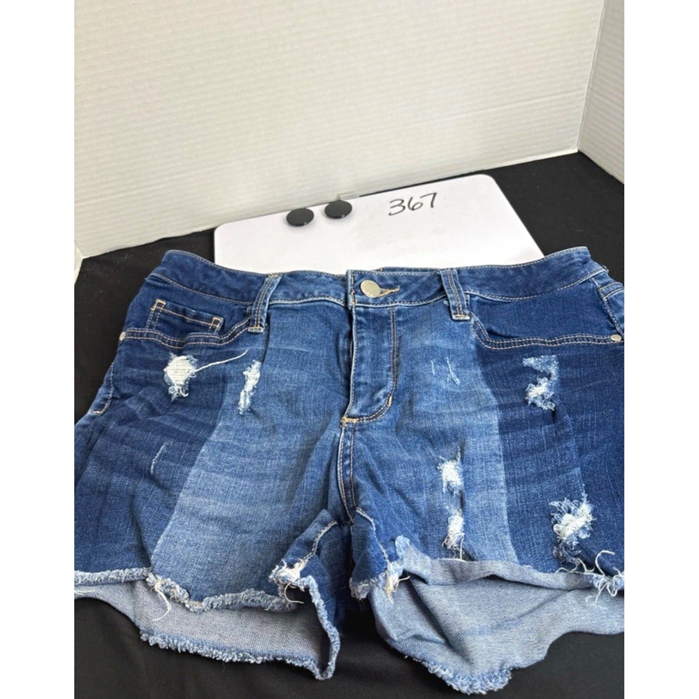 a.n.a Women's Blue Distressed Denim Shorts Mid Rise 5-Pocket Button Size 10